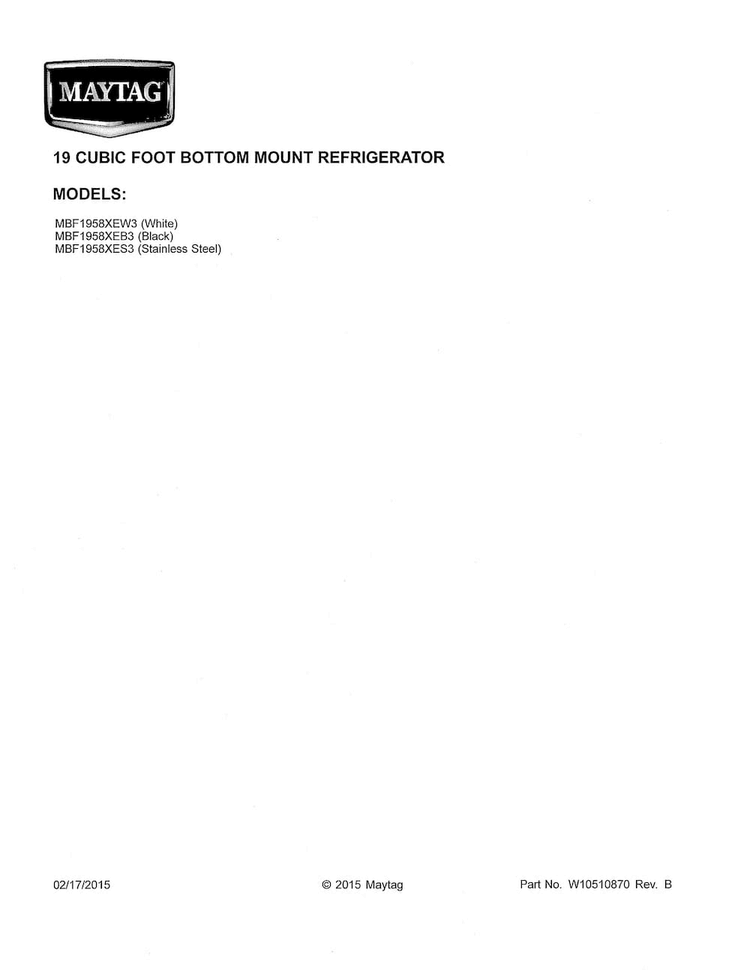 Cover Sheet Diagram and Parts List for MBF1958XEB3  Maytag Refrigerator