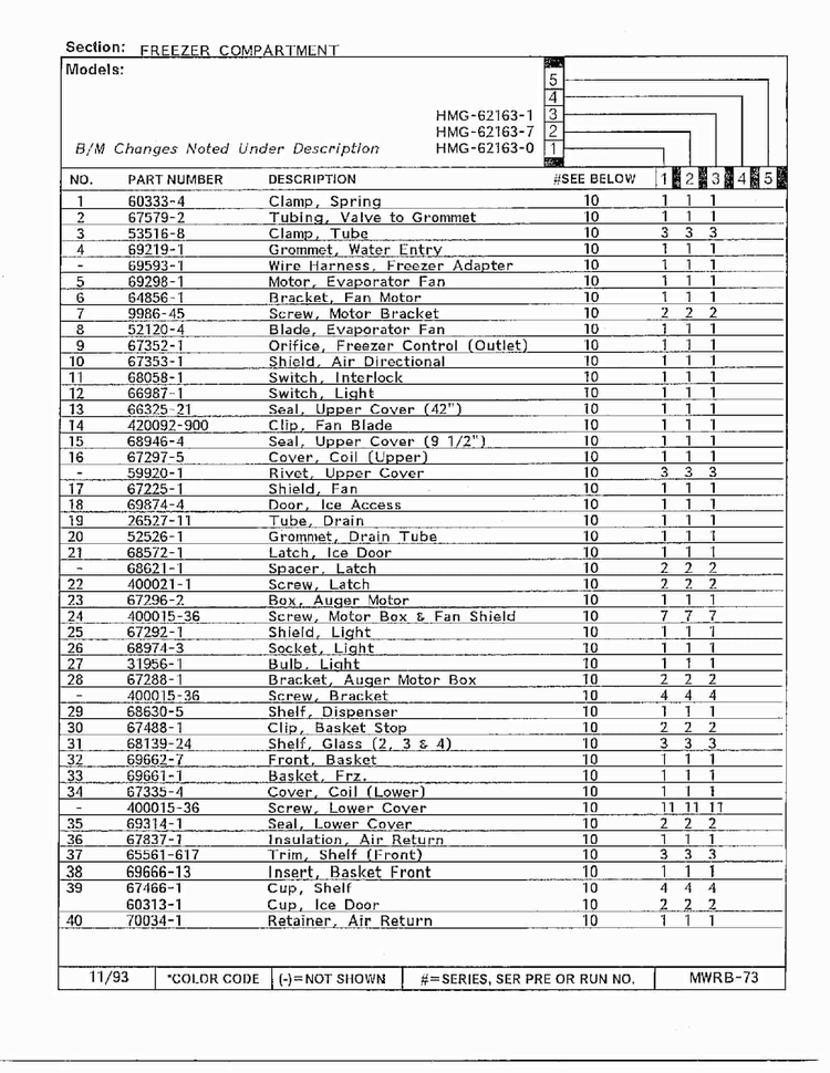 Freezer Compartment Page 2 Diagram and Parts List for 62163-0A  Admiral Refrigerator