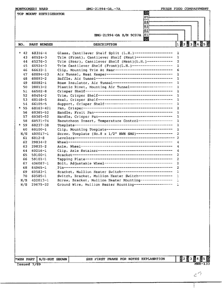 Fresh Food Compartment Page 3 Diagram and Parts List for 21994-OA  Admiral Refrigerator