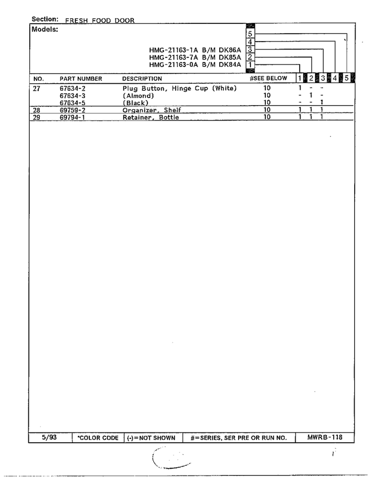 Fresh Food Door Page 3 Diagram and Parts List for 21163-0A  Admiral Refrigerator