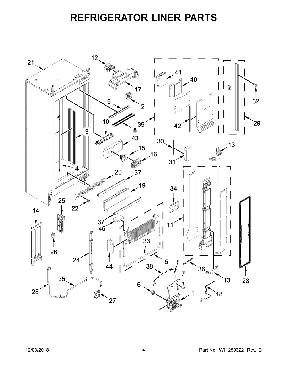 Refrigerator Liner Parts Diagram and Parts List for JBRFL24IGX00  Maytag Refrigerator