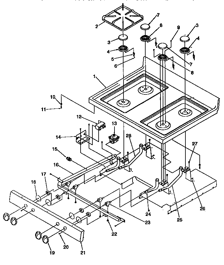 Main Top Diagram and Parts List for ARG7301W-P1143315NW  Amana Range