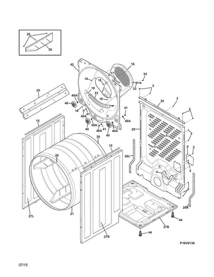 Cabinet/drum Diagram and Parts List for CDE7400QW1  Crosley Dryer