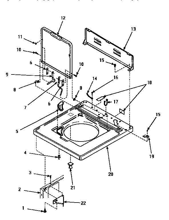 Cabinet Top, Door & Rear Panel Diagram and Parts List for LW8413W2 LW8413W2A Amana Washer