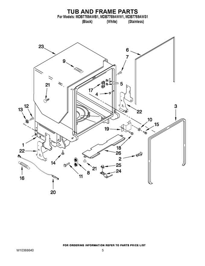 05 - Tub And Frame Parts Diagram and Parts List for MDB7759AWS1  Maytag Dishwasher