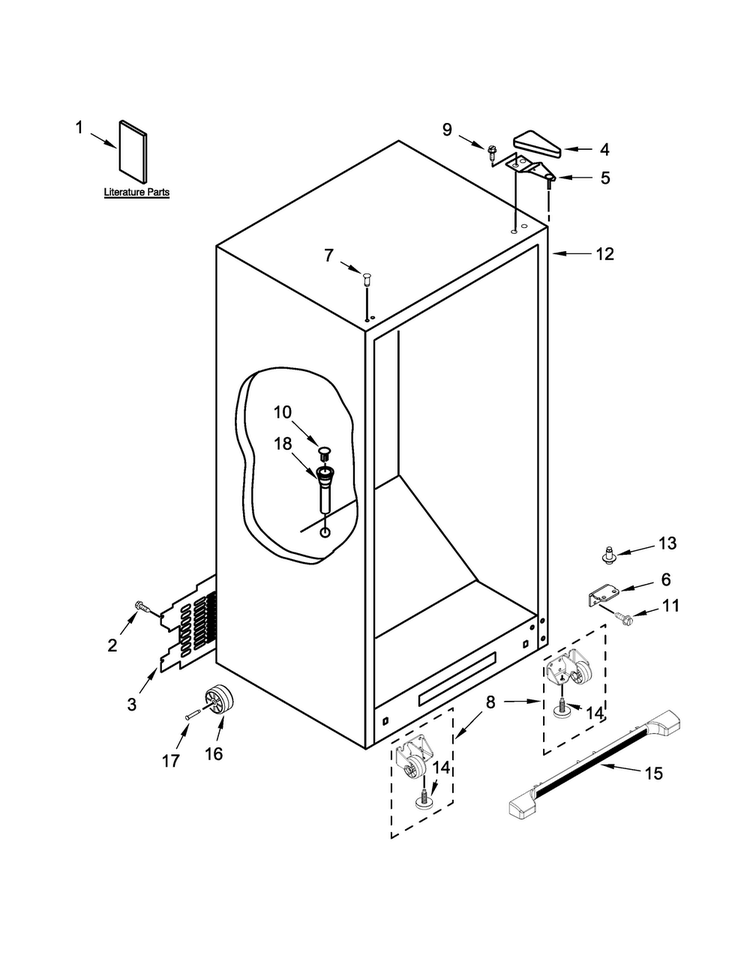 Cabinet Parts Diagram and Parts List for AZM12X17DW00  Amana Freezer