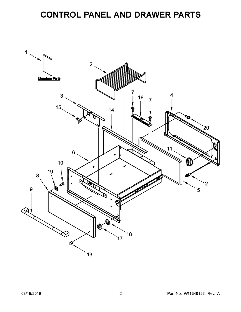 Control Panel And Drawer Parts Diagram and Parts List for JJD3030IL00  Maytag Warming Drawer
