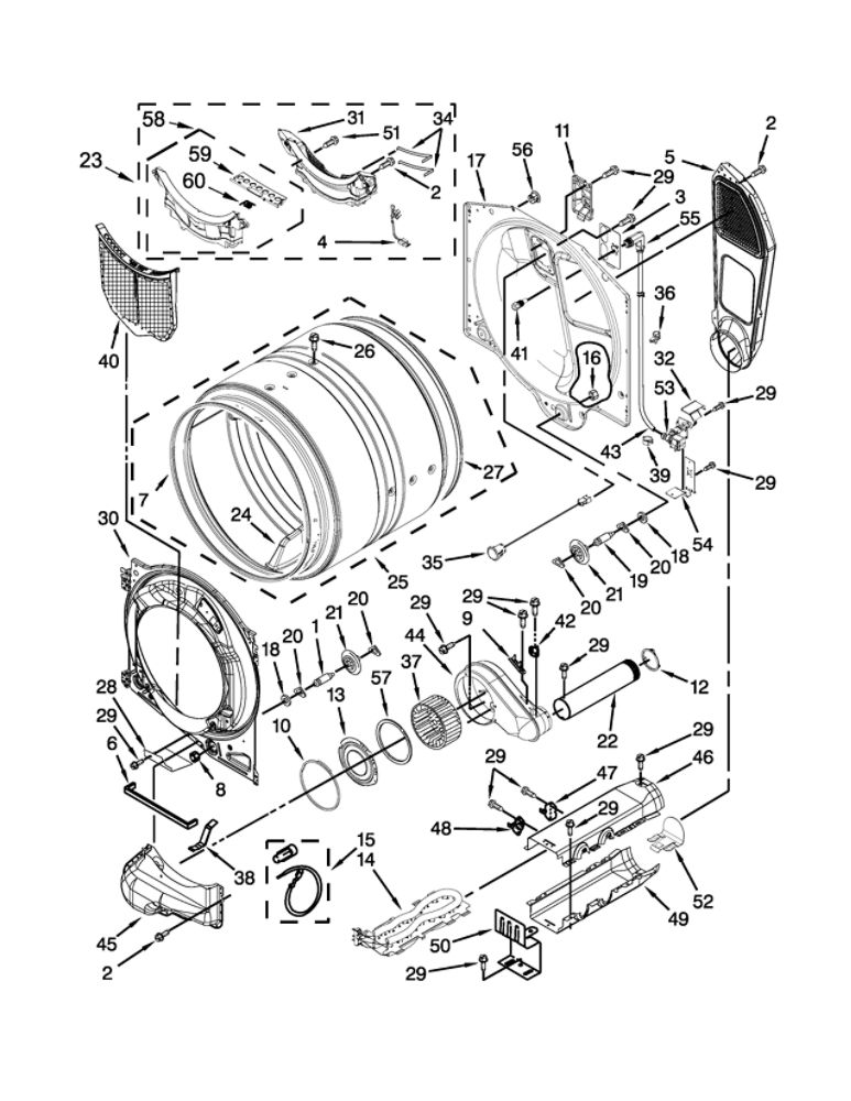 Bulkhead Parts Diagram and Parts List for YMED7000XG0  Maytag Dryer