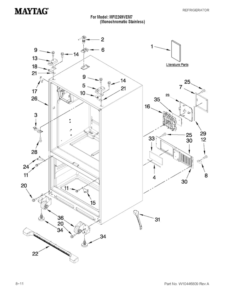 Cabinet Parts Diagram and Parts List for MFI2269VEM7  Maytag Refrigerator