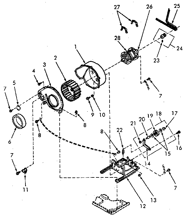 Motor, Exhaust Fan And Belt Diagram and Parts List for NE8633W43921  Speed Queen Dryer