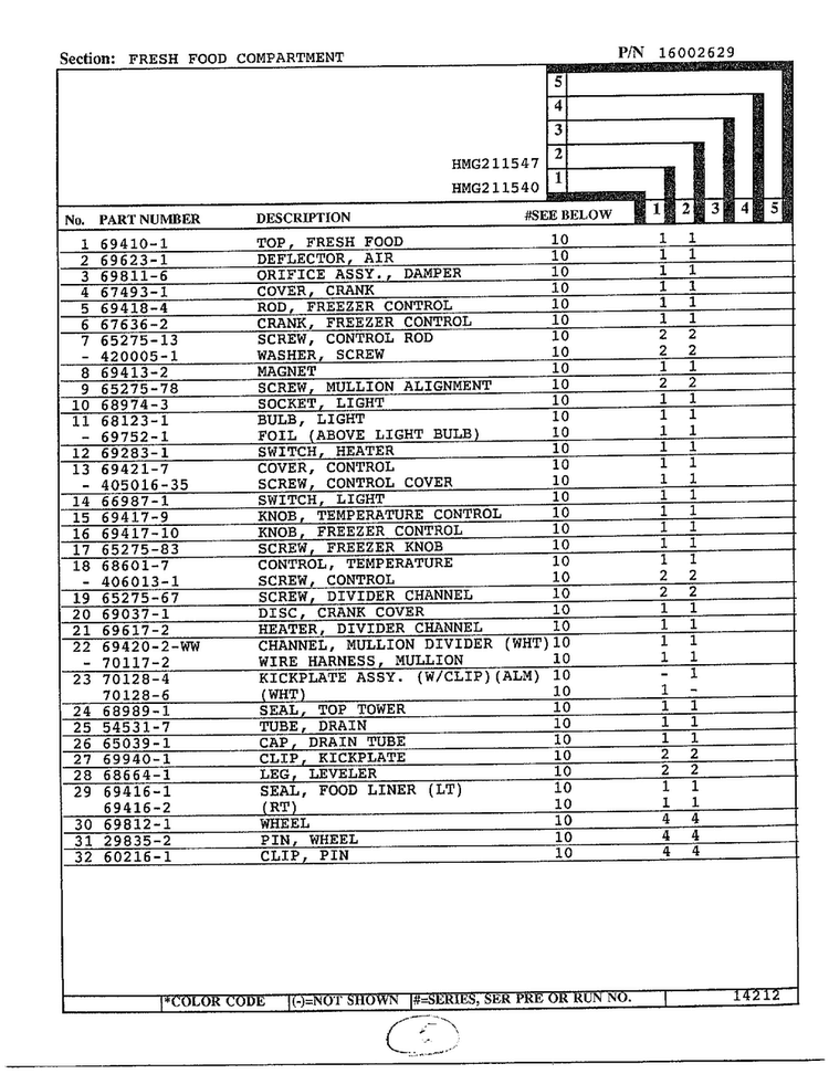 Fresh Food Compartment Page 2 Diagram and Parts List for 211540  Admiral Refrigerator