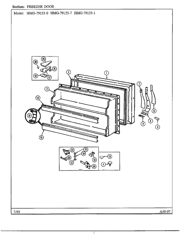 Freezer Door Diagram and Parts List for 79153-0B  Admiral Refrigerator