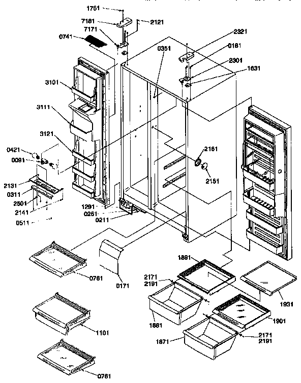 Shelves, Lights And Hinges Diagram and Parts List for 57082-P1190812WW  Amana Refrigerator