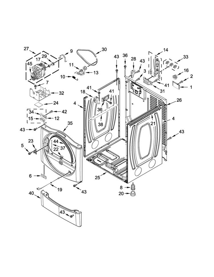 Cabinet Parts Diagram and Parts List for MDE28PNCGW0  Maytag Dryer