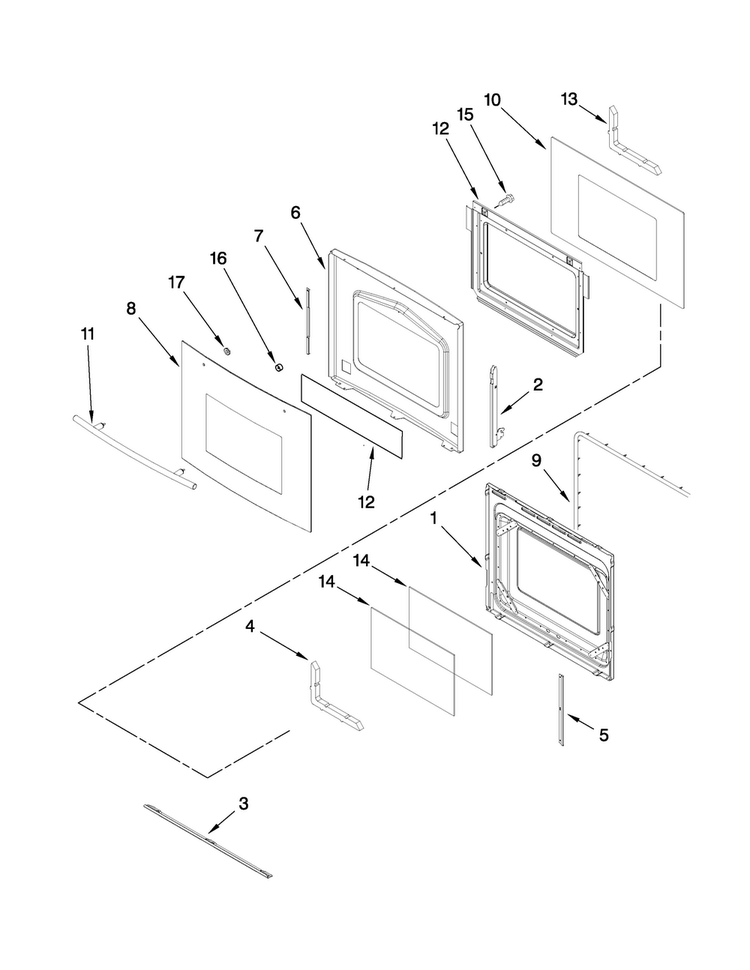 Oven Door Parts Diagram and Parts List for JMW9530DAB29  Jenn-Air Microwave Oven Combo