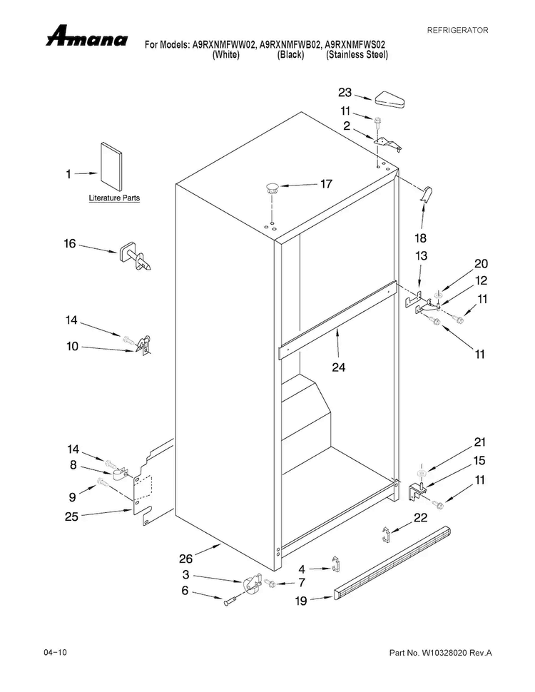 Cabinet Parts Diagram and Parts List for A9RXNMFWS02  Amana Refrigerator