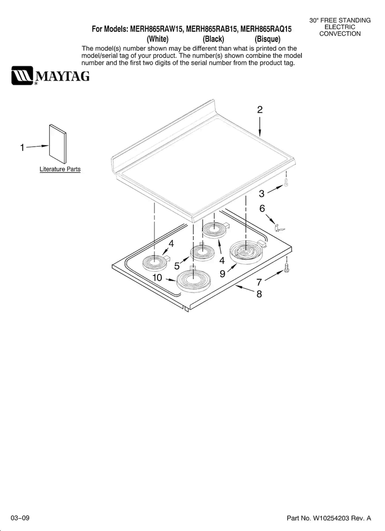 Cooktop Parts Diagram and Parts List for MERH865RAB15  Maytag Range