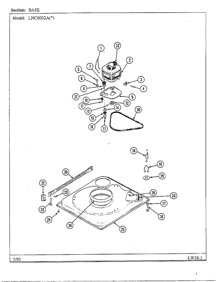 Base Diagram and Parts List for 6002A REV A Norge Washer
