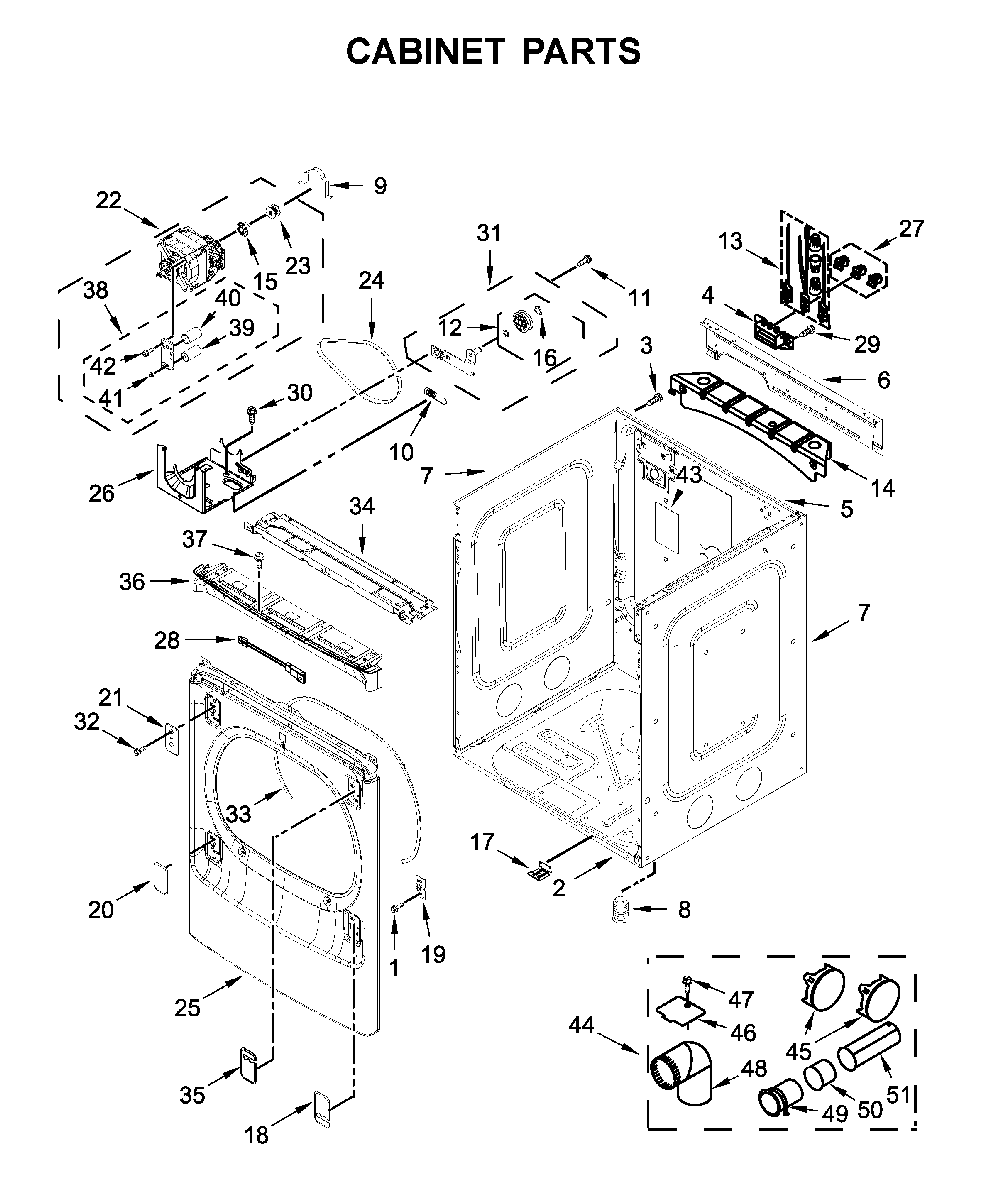 Cabinet parts Diagram and Parts List for MEDB955FC2  Maytag Dryer