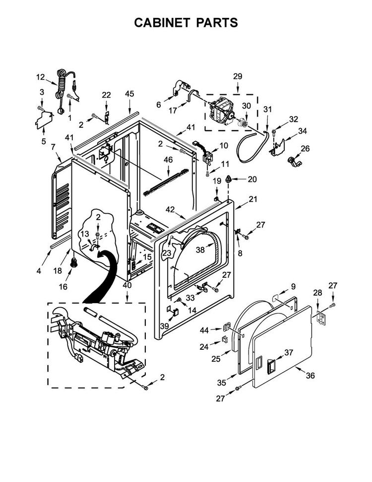Cabinet Parts Diagram and Parts List for MGDB755DW2  Maytag Dryer