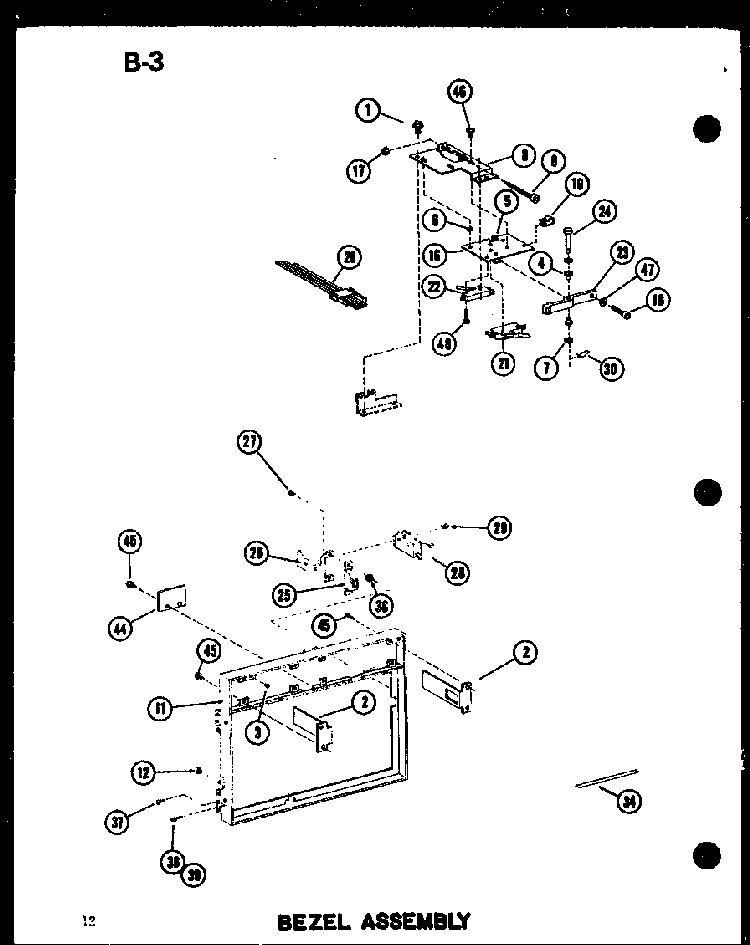 Bezel Assembly Diagram and Parts List for RC-10S P73829-1M Amana Microwave