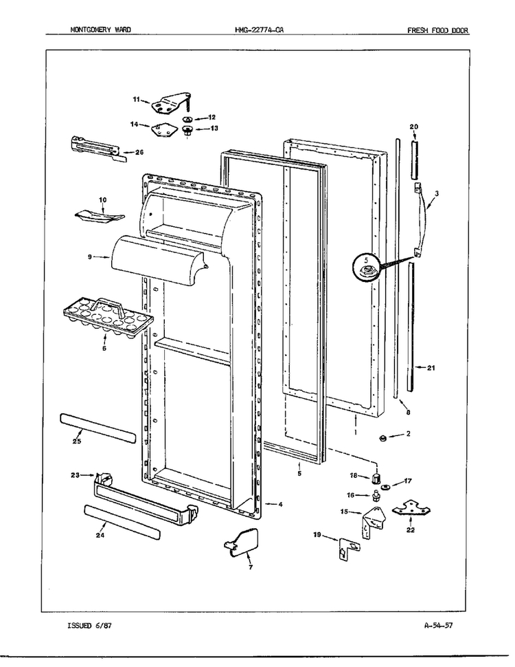 Fresh Food Door Diagram and Parts List for 22774A  Admiral Refrigerator