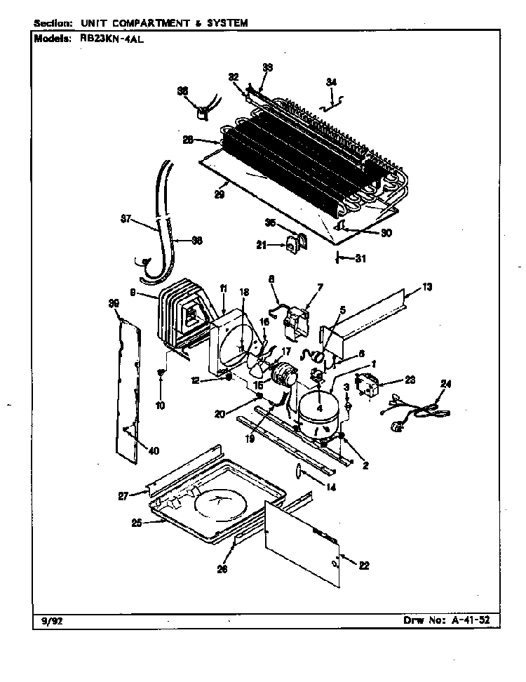 Unit Compartment & System Diagram and Parts List for RB23KA-4AL CG96A Magic Chef Refrigerator