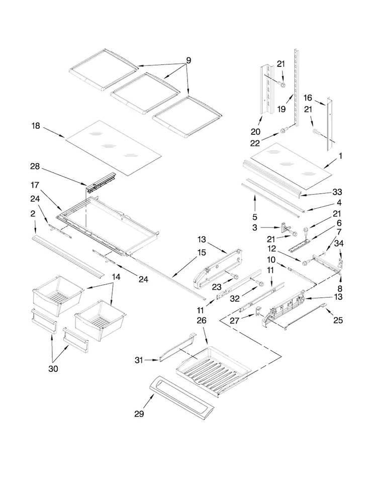 Shelf Parts Diagram and Parts List for MFI2269VEM3  Maytag Refrigerator