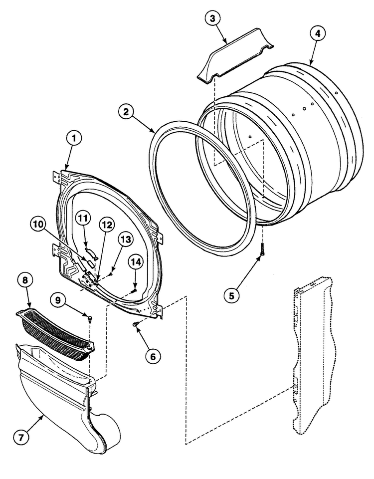 Drum Assy Diagram and Parts List for SSEH07QJ1500  Speed Queen Dryer
