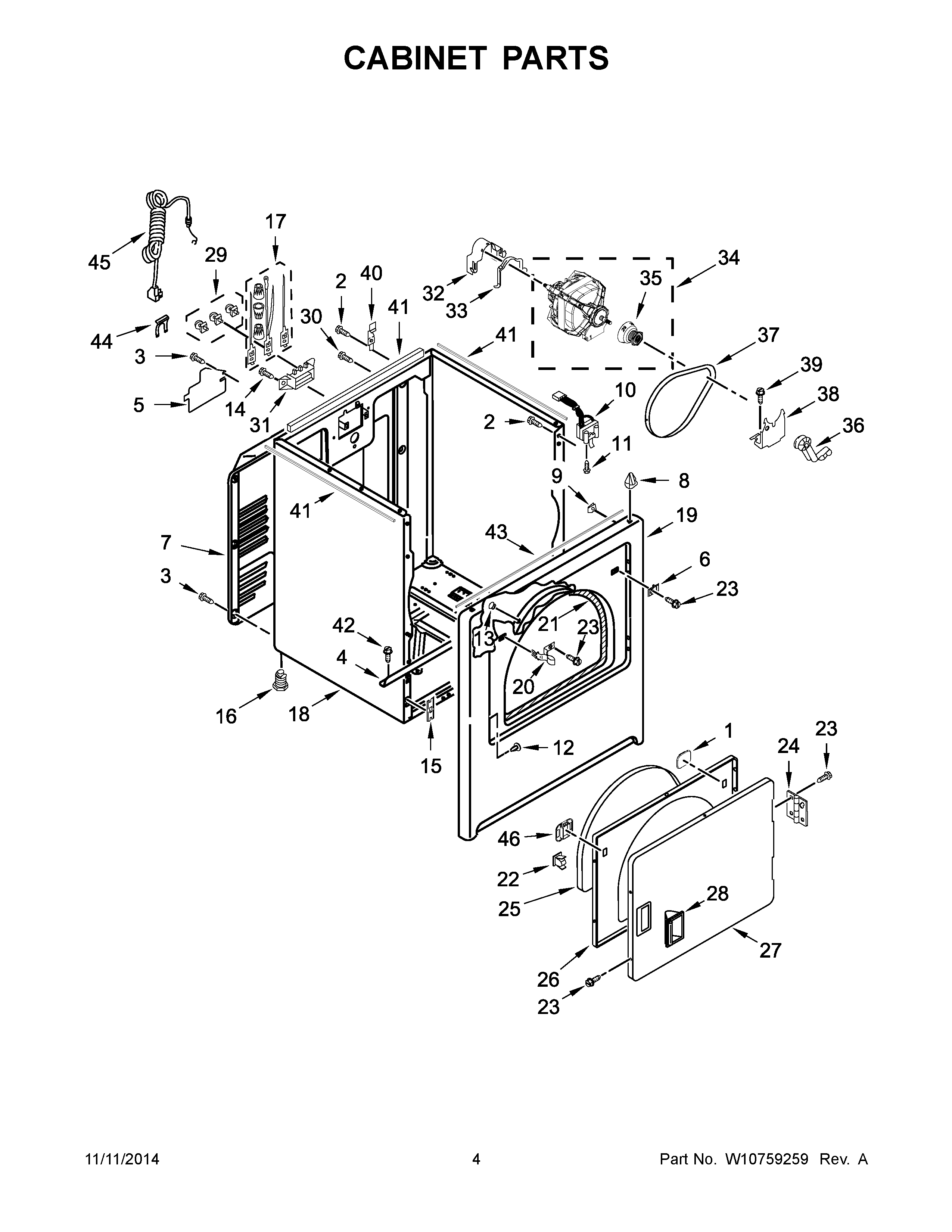 03 - CABINET PARTS Diagram and Parts List for YMEDC415EW0  Maytag Dryer