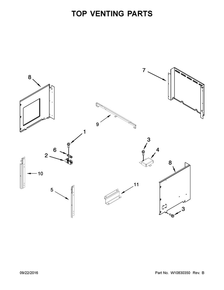 Top Venting Parts Diagram and Parts List for JMW3430DP01  Jenn-Air Microwave