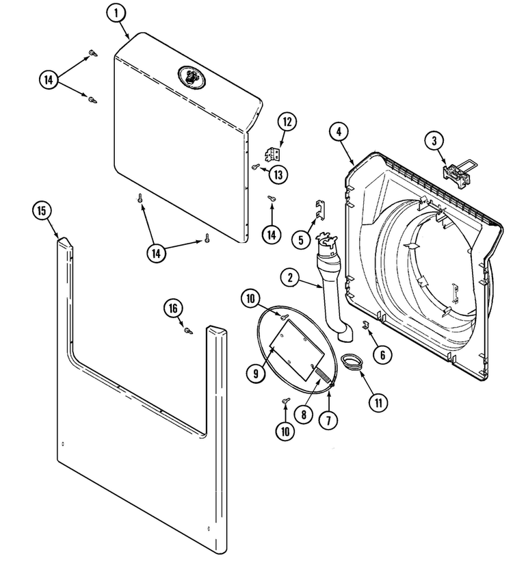 Door & Front Panel Diagram and Parts List for PVTEST1Q  Maytag Washer