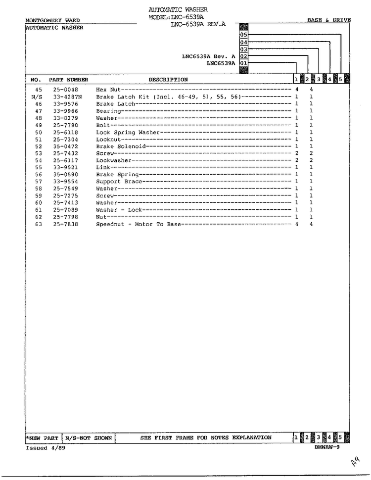 Automatic Washer-base And Drive Page 3 Diagram and Parts List for 6539A REV A Norge Washer