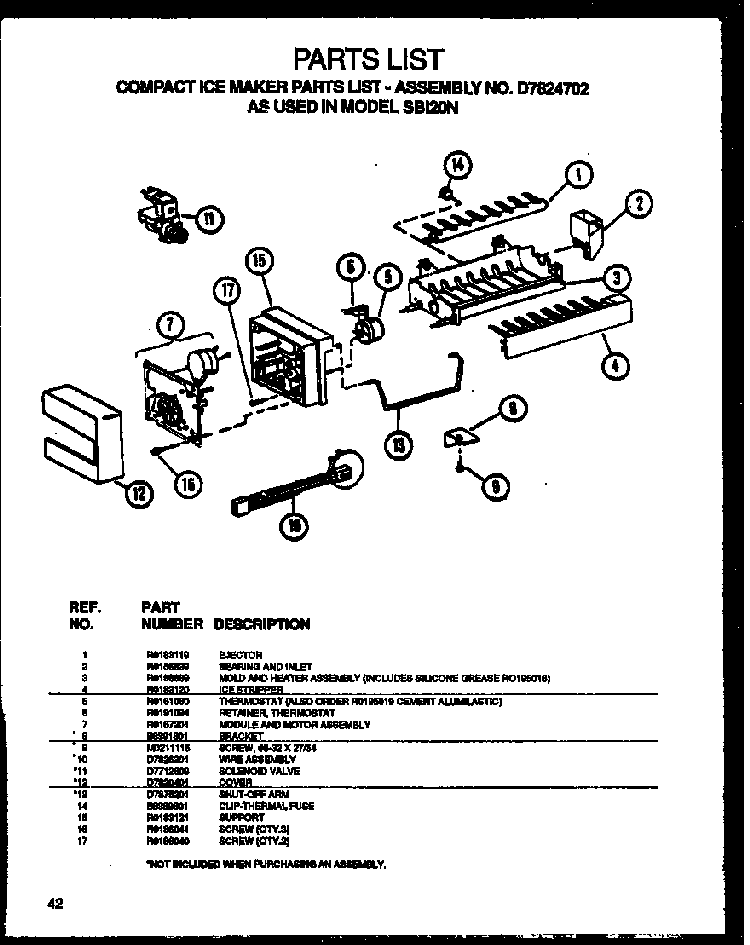 Compact Ice Maker Diagram and Parts List for SBI20NW-P1162902WW  Amana Refrigerator