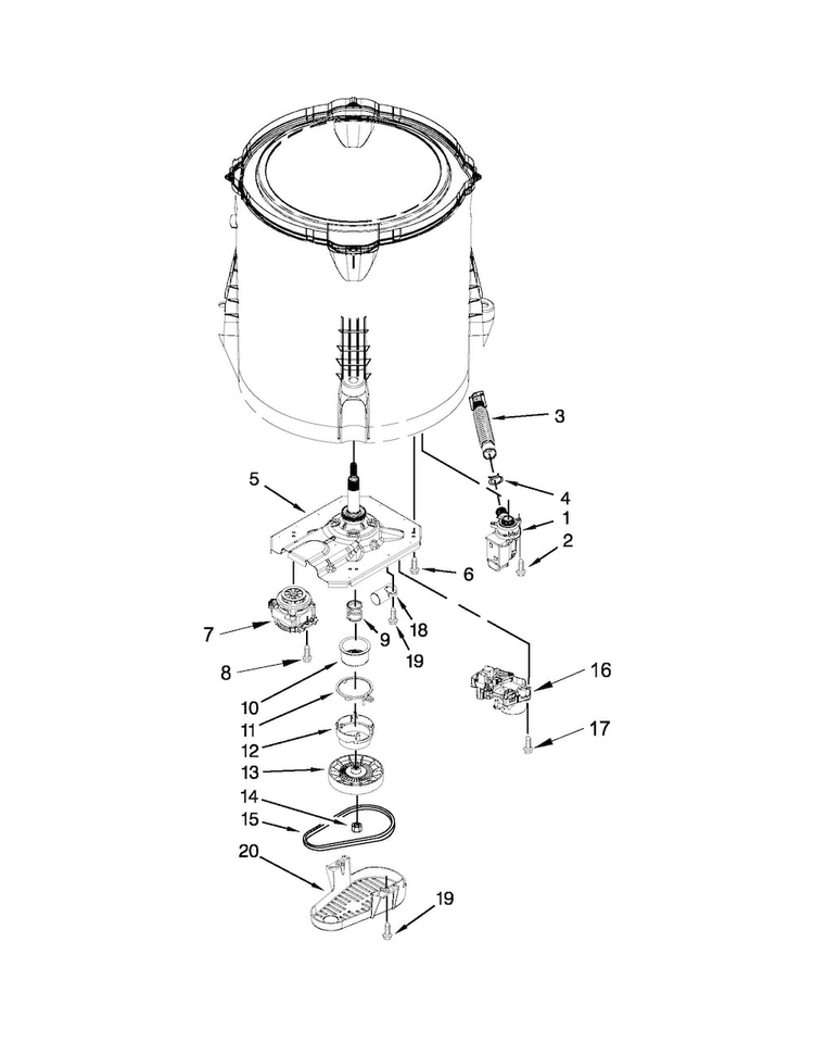 Gearcase, Motor And Pump Parts Diagram and Parts List for NTW4600YQ1  Amana Washer