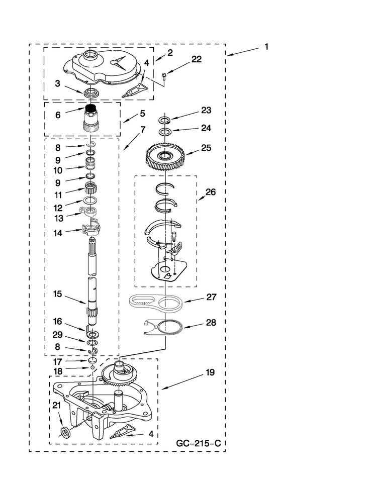 Gearcase Parts Diagram and Parts List for NTW4500XQ0  Amana Washer