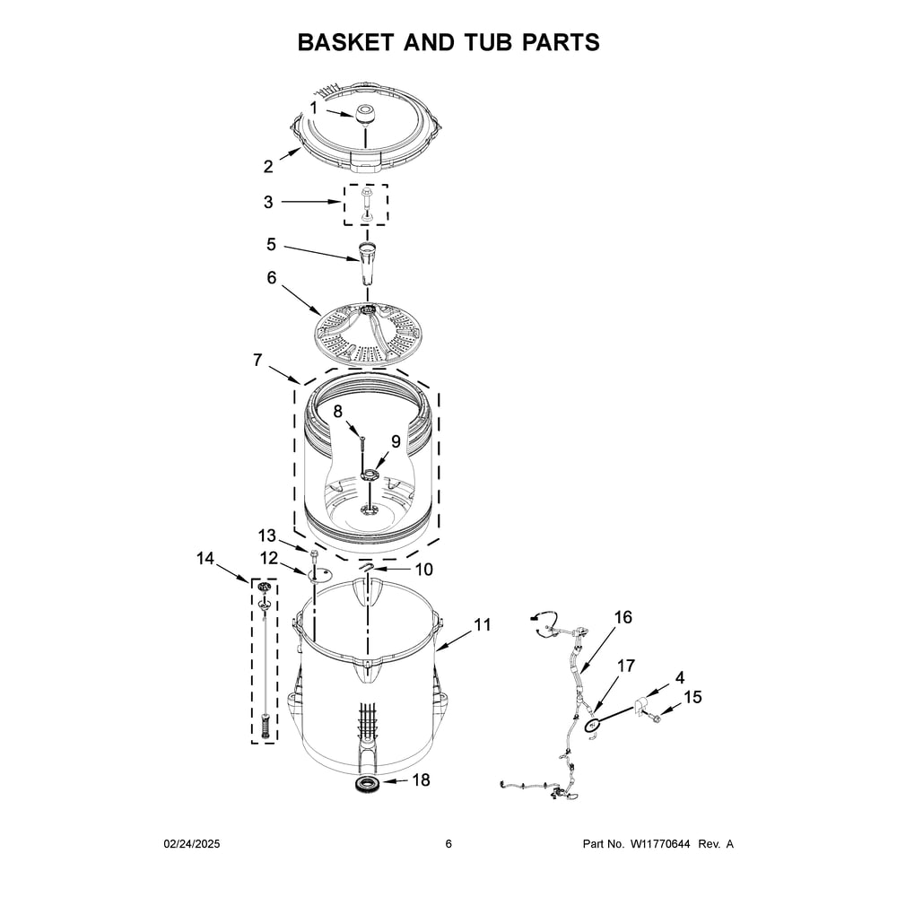 Basket And Tub Parts Diagram and Parts List for MVW4005SW0  Maytag Washer
