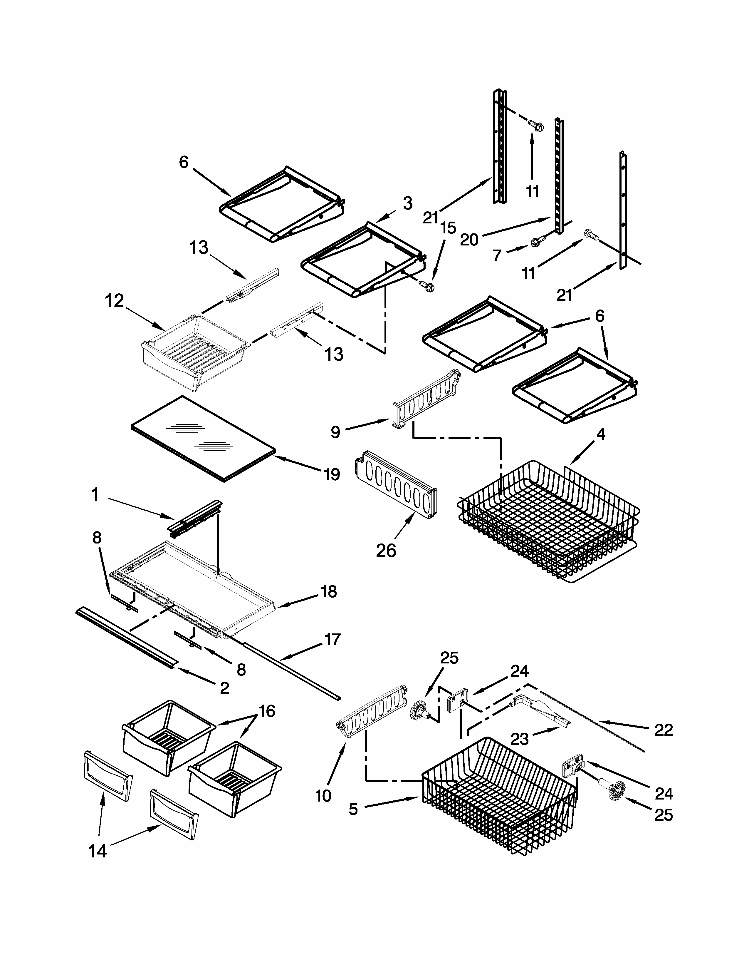 Shelf Parts Diagram and Parts List for MBF2258XEW6  Maytag Refrigerator