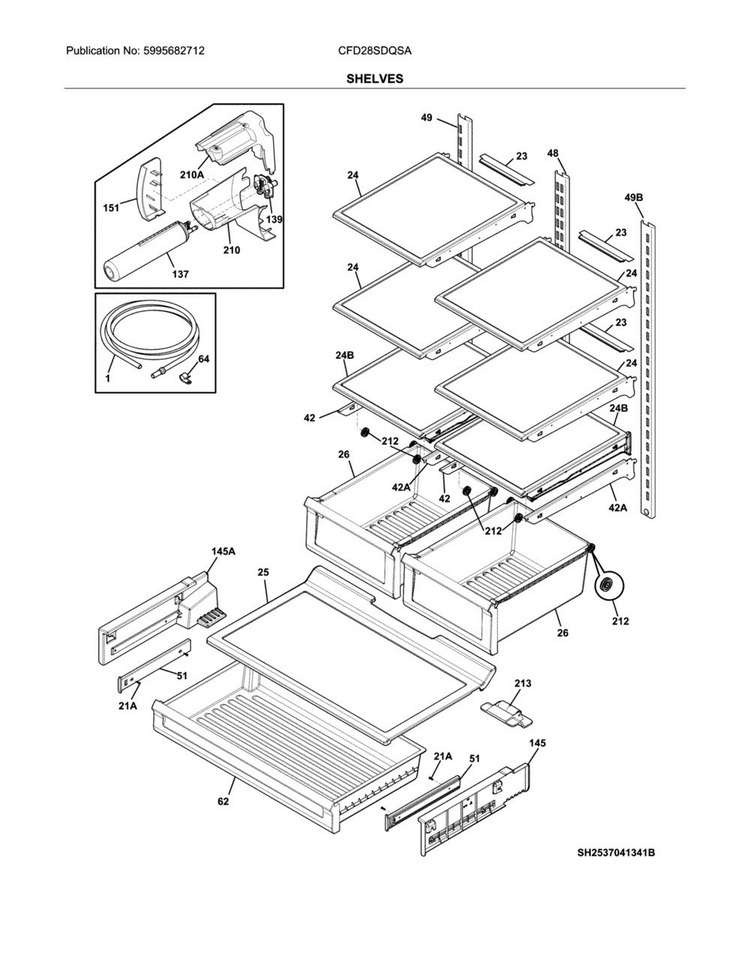 Shelves Diagram and Parts List for CFD28SDQSA  Crosley Refrigerator