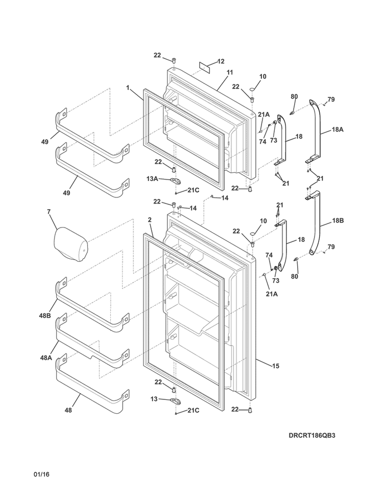 Doors Diagram and Parts List for CRT186QB3  Crosley Refrigerator