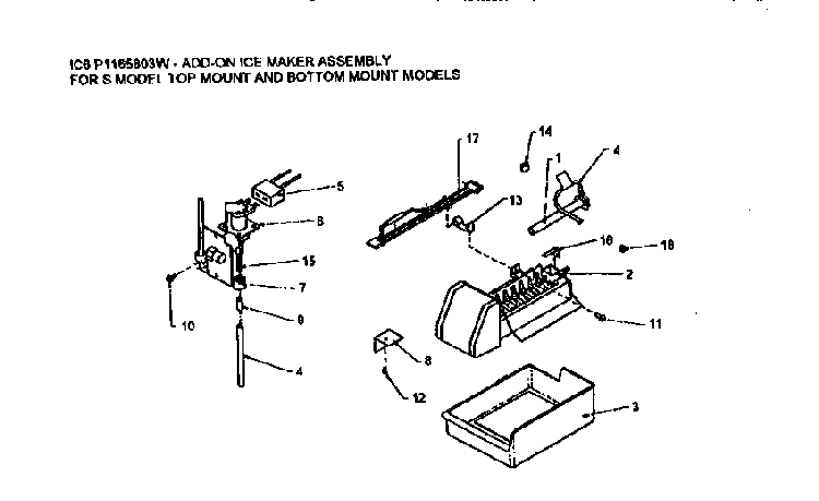 Icemaker Diagram and Parts List for TR21S4L-P1196104WL  Amana Refrigerator