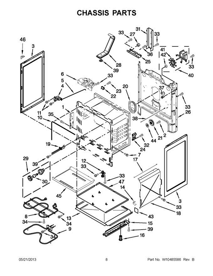 04 - Chassis Parts Diagram and Parts List for YMER7765WB3  Maytag Range