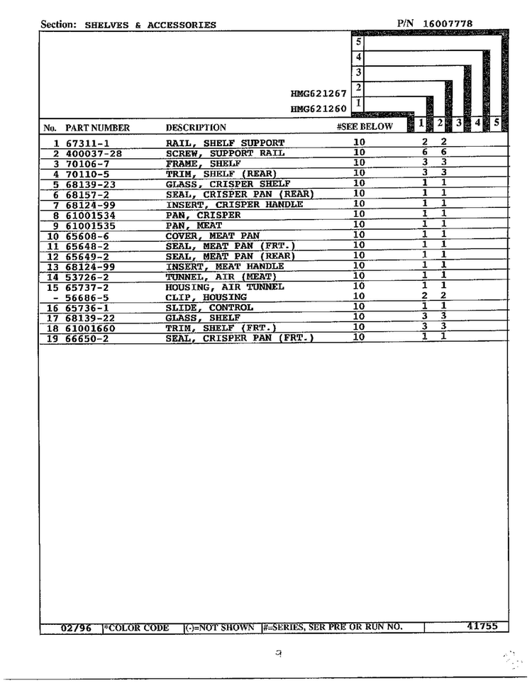 Shelves And Accessories Page 2 Diagram and Parts List for 621260  Admiral Refrigerator