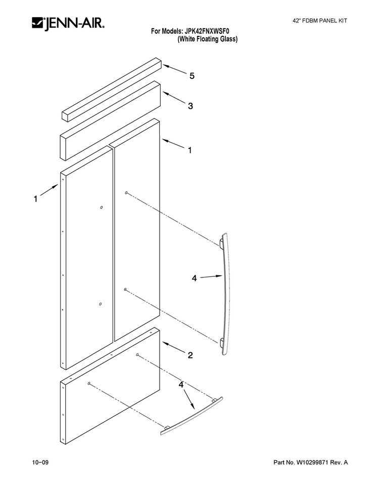 36" Panel Kit Diagram and Parts List for JPK42FNXWSF0  Jenn-Air Refrigerator