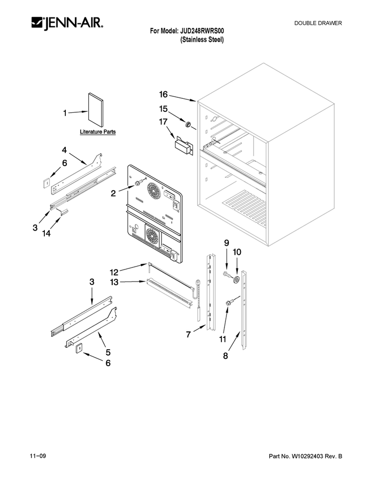 Cabinet Parts Diagram and Parts List for JUD248RWRS00  Jenn-Air Refrigerator