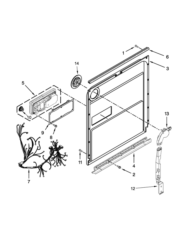Inner Door Parts Diagram and Parts List for JDB8700AWS4  Jenn-Air Dishwasher