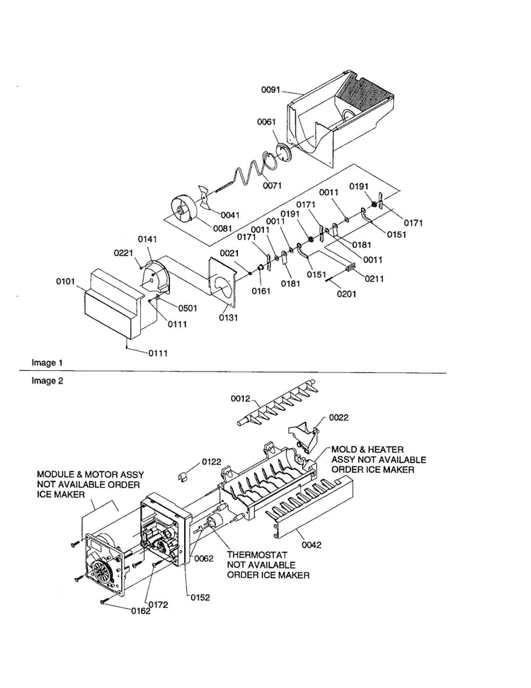 Ice Bucket Auger And Ice Maker Diagram and Parts List for SXD26VL-P1315202WL  Amana Refrigerator