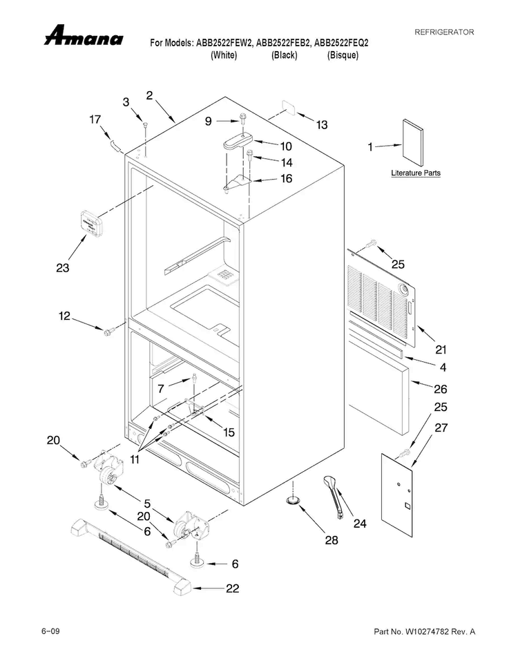 Cabinet Parts Diagram and Parts List for ABB2522FEB2  Amana Refrigerator