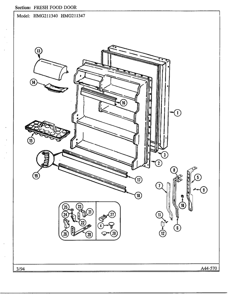 Fresh Food Door Diagram and Parts List for 211340  Admiral Refrigerator