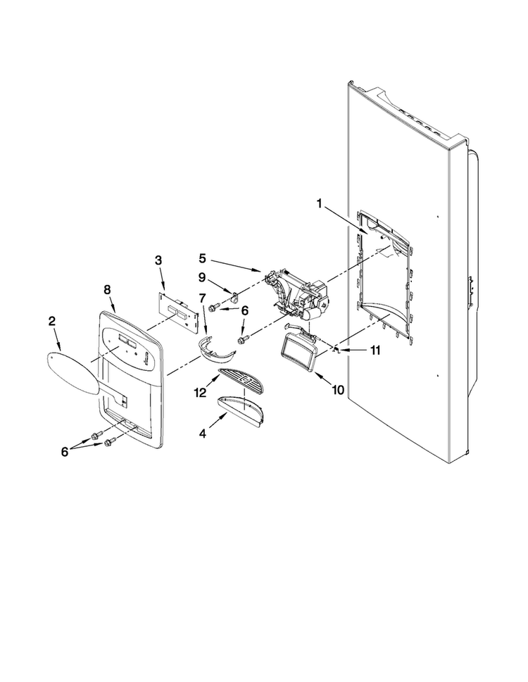 Dispenser Front Parts Diagram and Parts List for MFI2569YEW1  Maytag Refrigerator